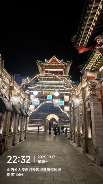 太原-夜色中的仿古街区